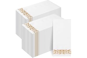 Goodluck 200 Pack Disposable Gold Napkins, Decorative Linen Like Dinner Napkins, Soft and Absorbent Party Napkins, Guest Hand