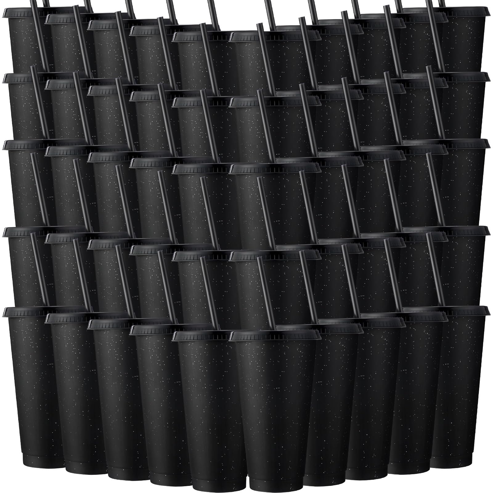 Photo 1 of Honeydak 60 Pack Tumbler with Straw and Lid Bulk Glitter Plastic Cups Water Bottle Iced Coffee Travel Mug Reusable Party Favor Cups for Birthdays travel 24-27 oz (Black)