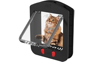[ALUMANI] Cat Door for Interior Door and Exterior Door, 4 Way Locking Cat Door with Magnetic Flap, Collar Activated Pet Door, 2pcs of Cat Magnetic Collars, Black