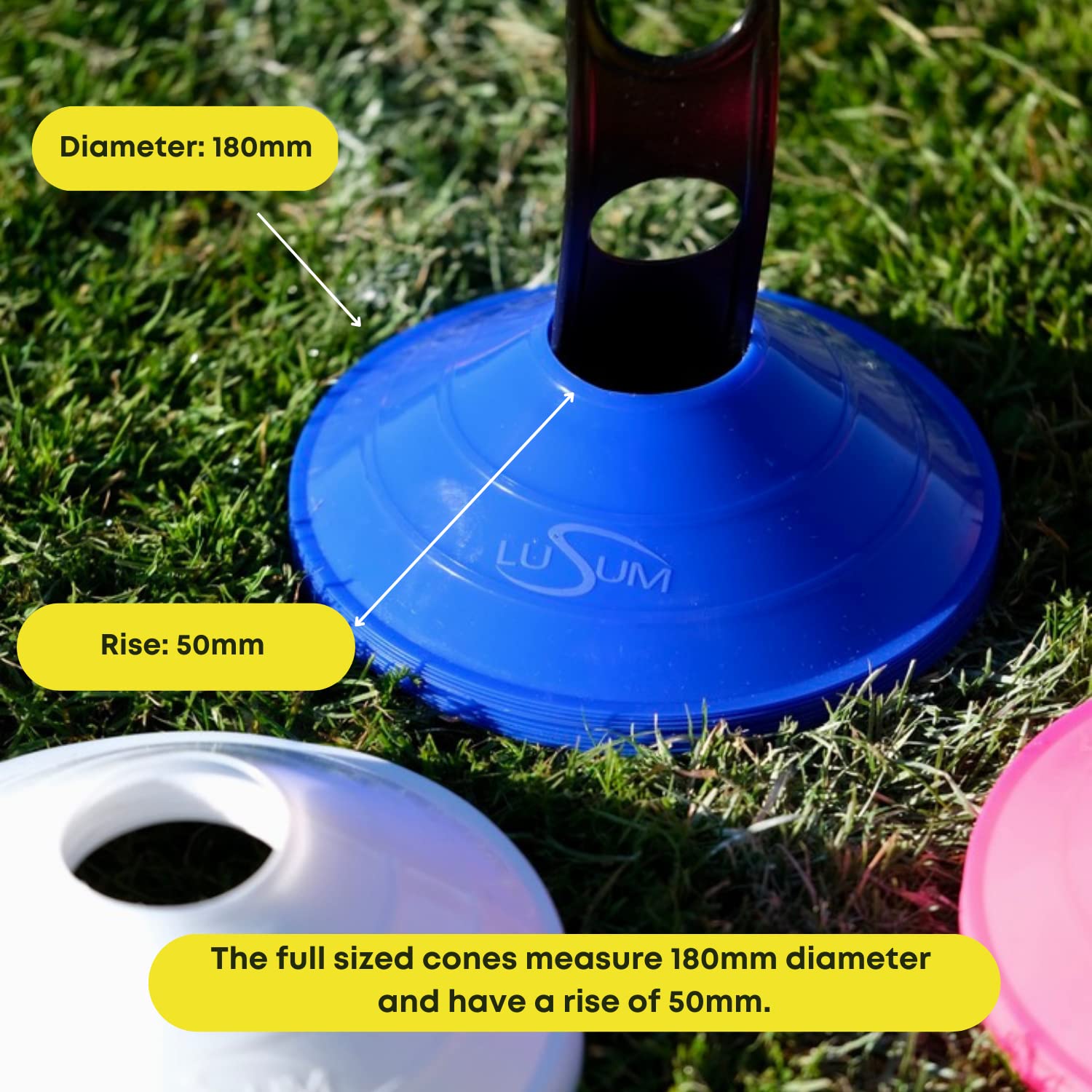 Lusum Set of 50 Sports Safety Space Marker Cones with Stand and Bag - Sports Training Football Cones Set - Indoor/Outdoor Use