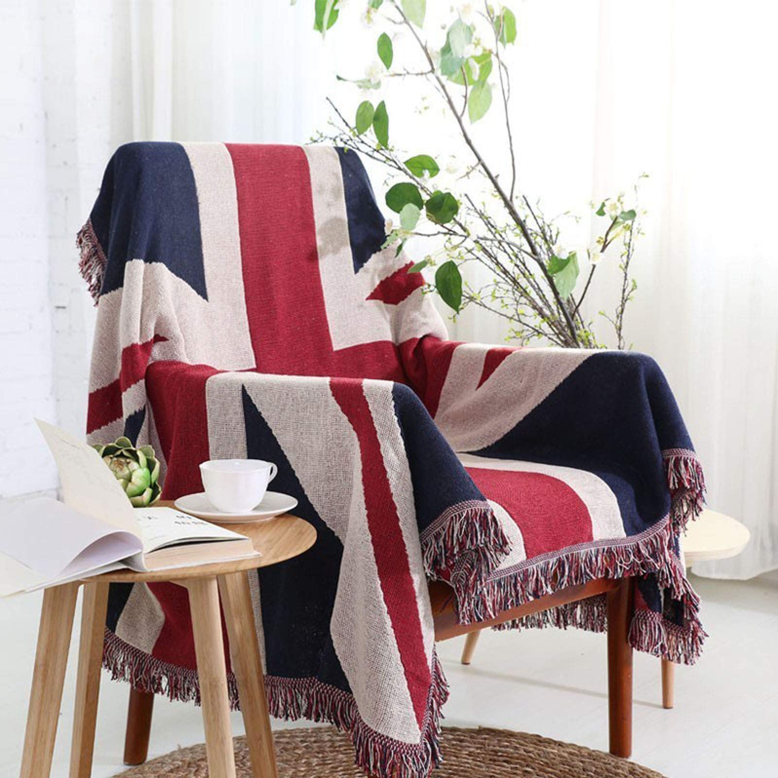 ITODA Union Jack Flag Throw Blanket with Tassels Warm Lightweight Soft Blanket for Sofa Couch Chair Bed Quilt Bedspread Cover Carpet British Flag Travel Rug