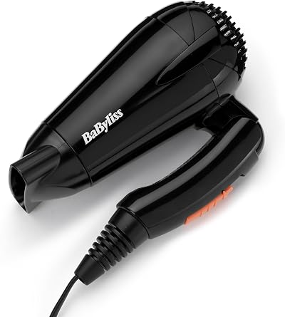 BaByliss 5334U Travel Folding Hair Dryer 2000W Dual Voltage Black Orange