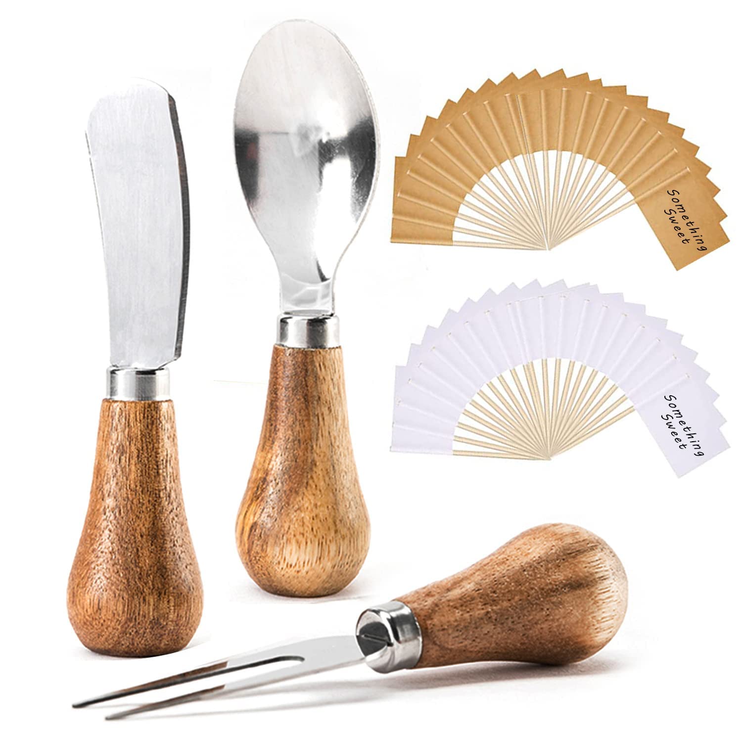 YUANQIAN 3Pcs/Pack Vertical Cheese Spreader Utensil Set, 4.7 inch Stainless Steel Spreader Large Serving Spoon and Serving Fork