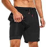 HODOSPORTS Mens 7" Swim Trunks with Compression Liner S-6XL Quick Dry Swimming Shorts Zipper Pockets Swimsuits