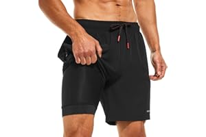 HODOSPORTS Mens 7" Swim Trunks with Compression Liner S-6XL Quick Dry Swimming Shorts Zipper Pockets Swimsuits
