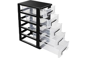 Tofficu Plastic Storage 5 Drawer Storage Tower Multifunctional Storage Cabinet with Clear Drawers Storage Case Organizer for Craft Stationary,5.9×8.5×12.2in (L×W×H)