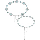 Epakh Concho Chain Belt for Women Western Silver Oval Turquoise Adjustable Metal Waist Belts Dress Jeans Country Concert(Classic Style,2 Pieces)