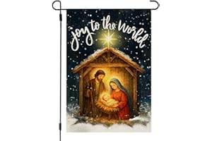CROWNED BEAUTY Christmas Garden Flag Nativity 12x18 Inch Double Sided Religious Joy to the World Decoration for Outside Yard CF1891-12