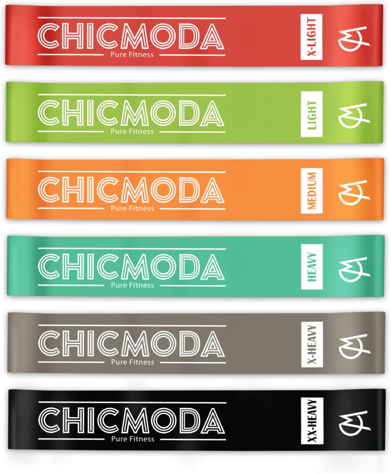 CHICMODA Resistance Bands Set, Exercise Loop Bands Tone Legs, Butt and Core. Workout Bands for Home Fitness, Stretching, Pilates, Crossfit, Yoga, Flexbands -Natural Latex