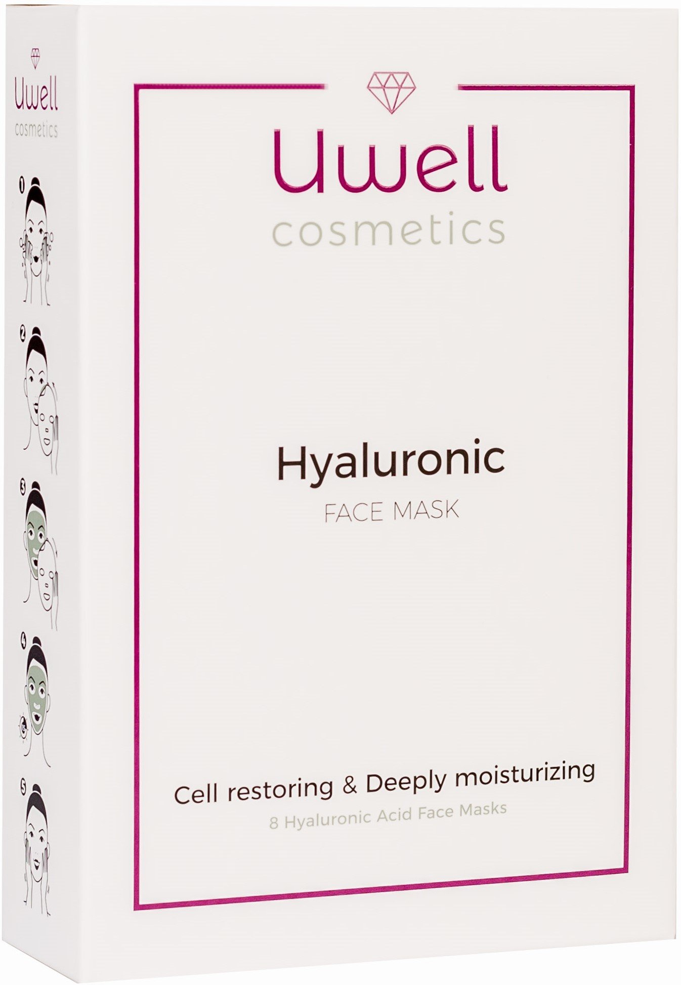 8 pcs. Uwell Hyaluron Face Mask | Premium Hyaluronic | Hydrogel face mask | Hyaluronic acid fleece mask | Moisturizing | Vegan | simple application | Pack of 8 pcs. (8 pcs.)