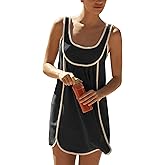 Megfie Womens Casual Summer Pleated Sleeveless Crewneck Tank Dress Loose Sundress Athletic Mini Dress