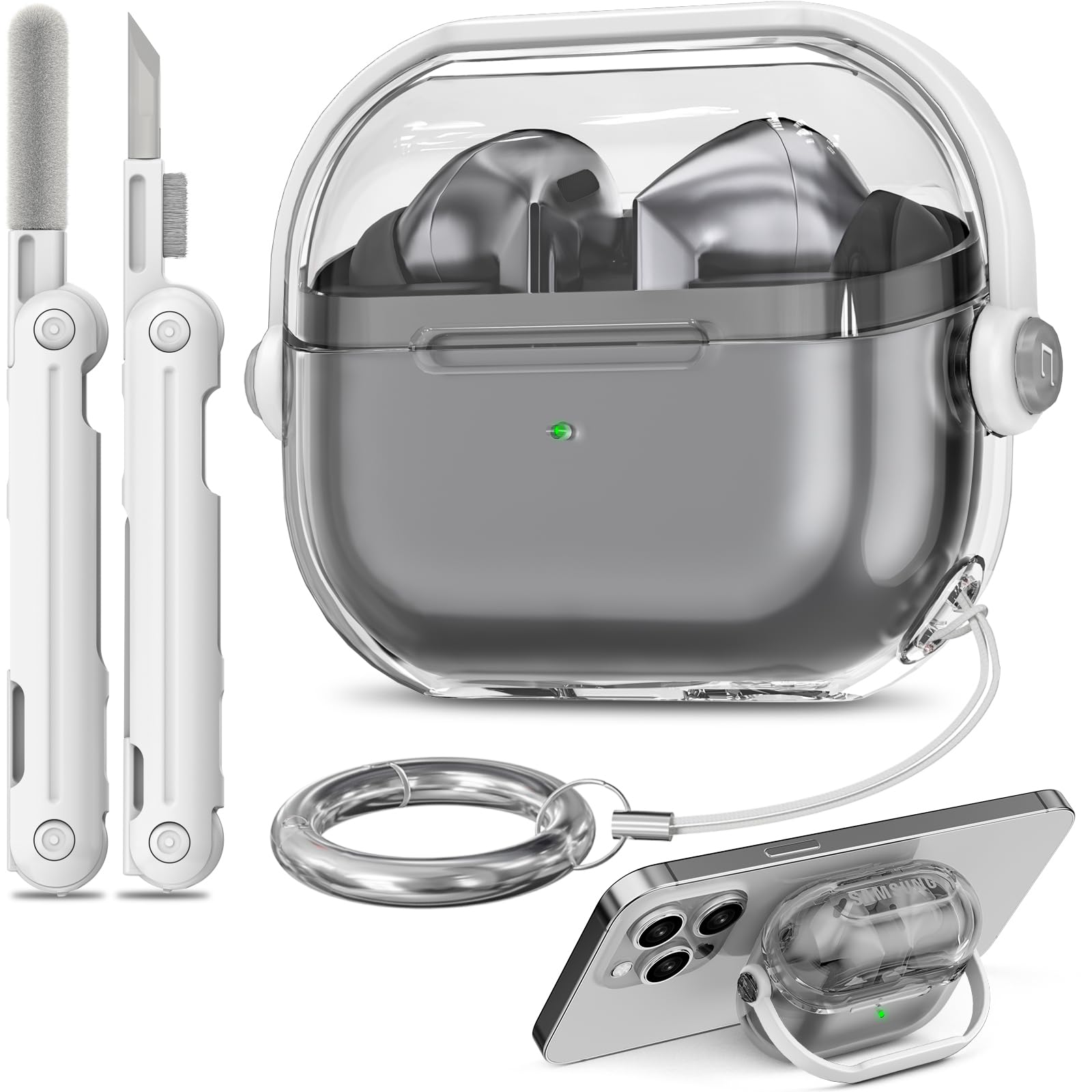Photo 1 of ?with Safety Lock? for Samsung Galaxy Buds 3 Case/Galaxy Buds 3 Pro Case,TPU Clear Case Cover Compatible with Samsung Galaxy Buds3 Pro with Cleaner with Keychain for Men for Women, Clear+White