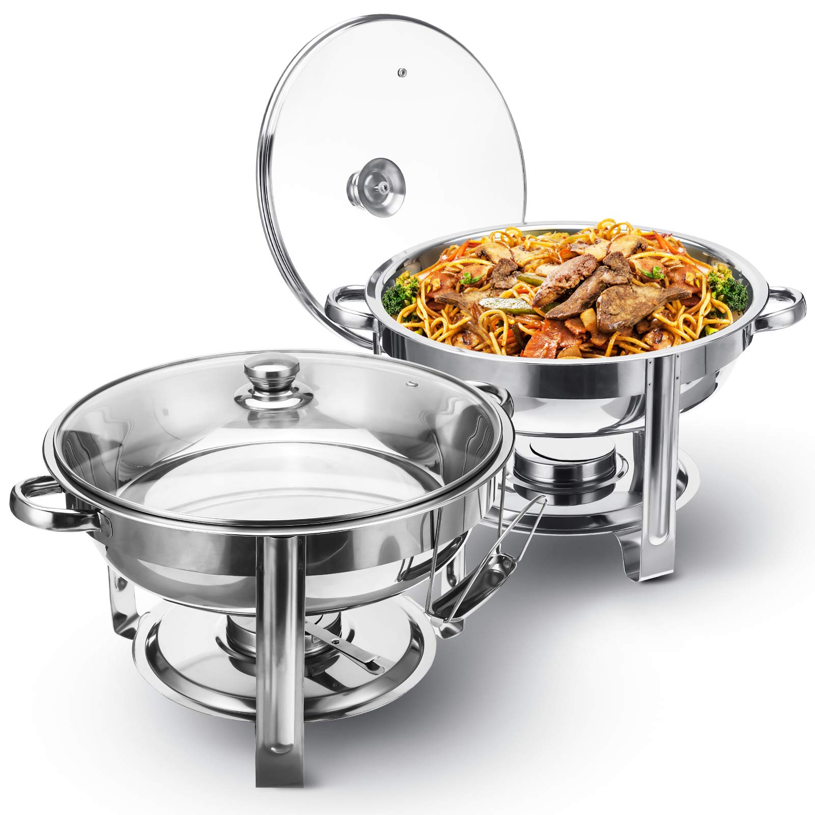 TOOCA Chafing Dish Buffet Set, 2Pack Round Chafers and Buffet Warmers Sets with Glass Lid & Lid Holder Chafing Dishes Stainless Steel Catering Food Warmers For Parties Events Wedding,4-Quart Capacity