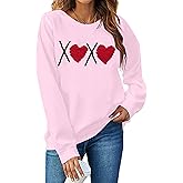 Valentines Heart Sweatshirts For Women Love Sweatshirt Cute Heart Graphic Sweater Casual Patch Pullover Tops