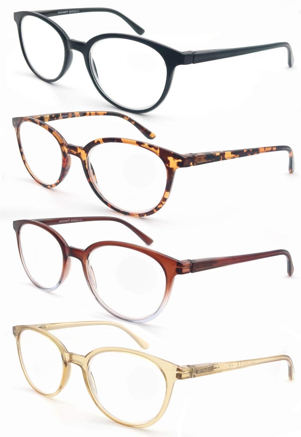 MODFANS 4-Pack Reading Glasses 2.5 Fashion Printed for Men Women,Eyeglasses Round Frame Comfort Spring Hinges,Readers Black-Brown-Tortoiseshell-Yellow - Image 3