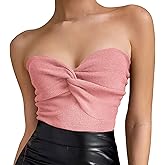 Women's Sexy Crop Tops Strapless Twisted Front Ribbed Knit Tube Top Sleeveless Sweetheart Neck Y2K Camisole Tank Top