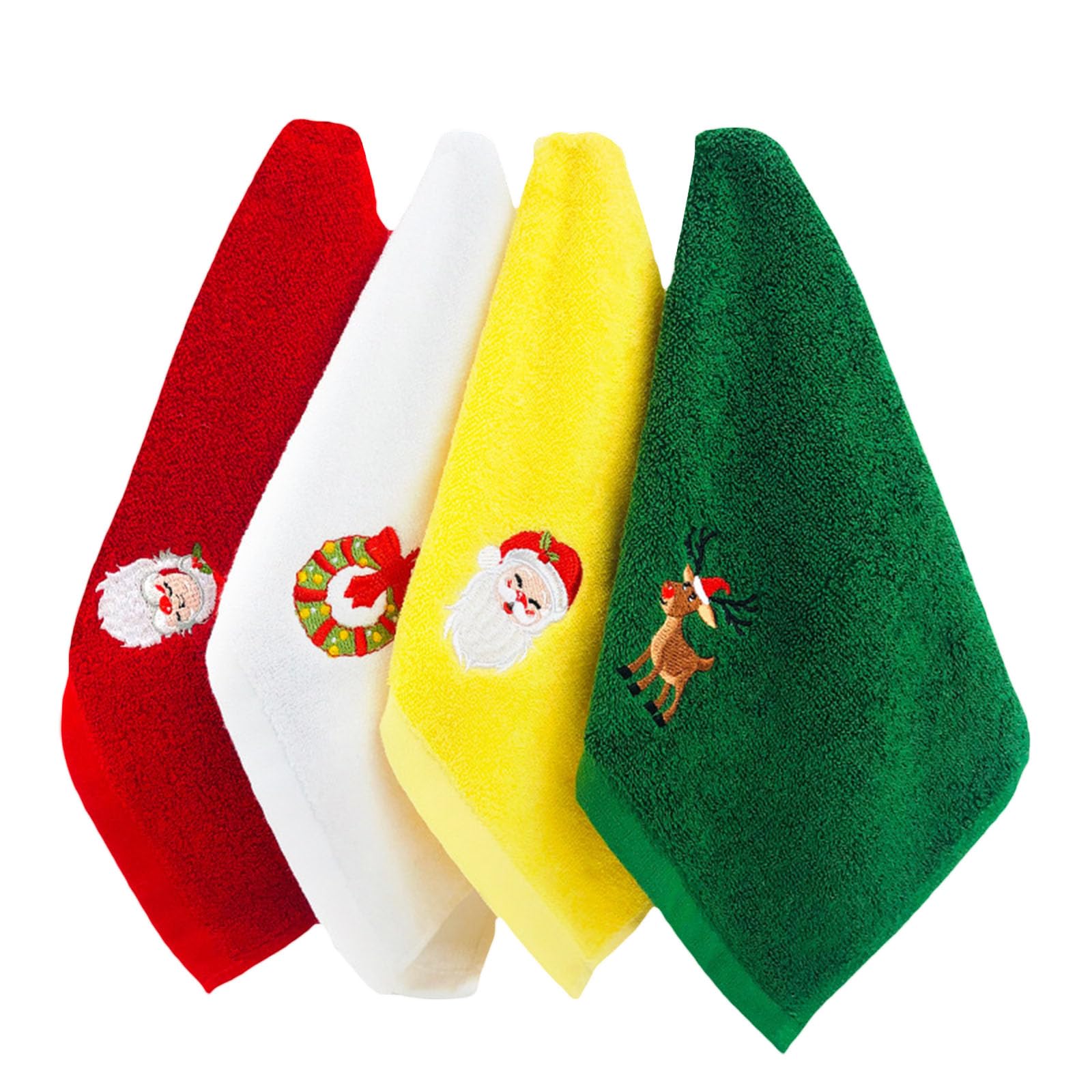 LSFYSZD Set of 3 Hand Towels for Kitchen and Bathroom 12x18in Cotton Embroidered Dish Towels Christmas Theme Decorative Towels Gift (4pcs Set(White+Yellow+Red+Green), One Size)