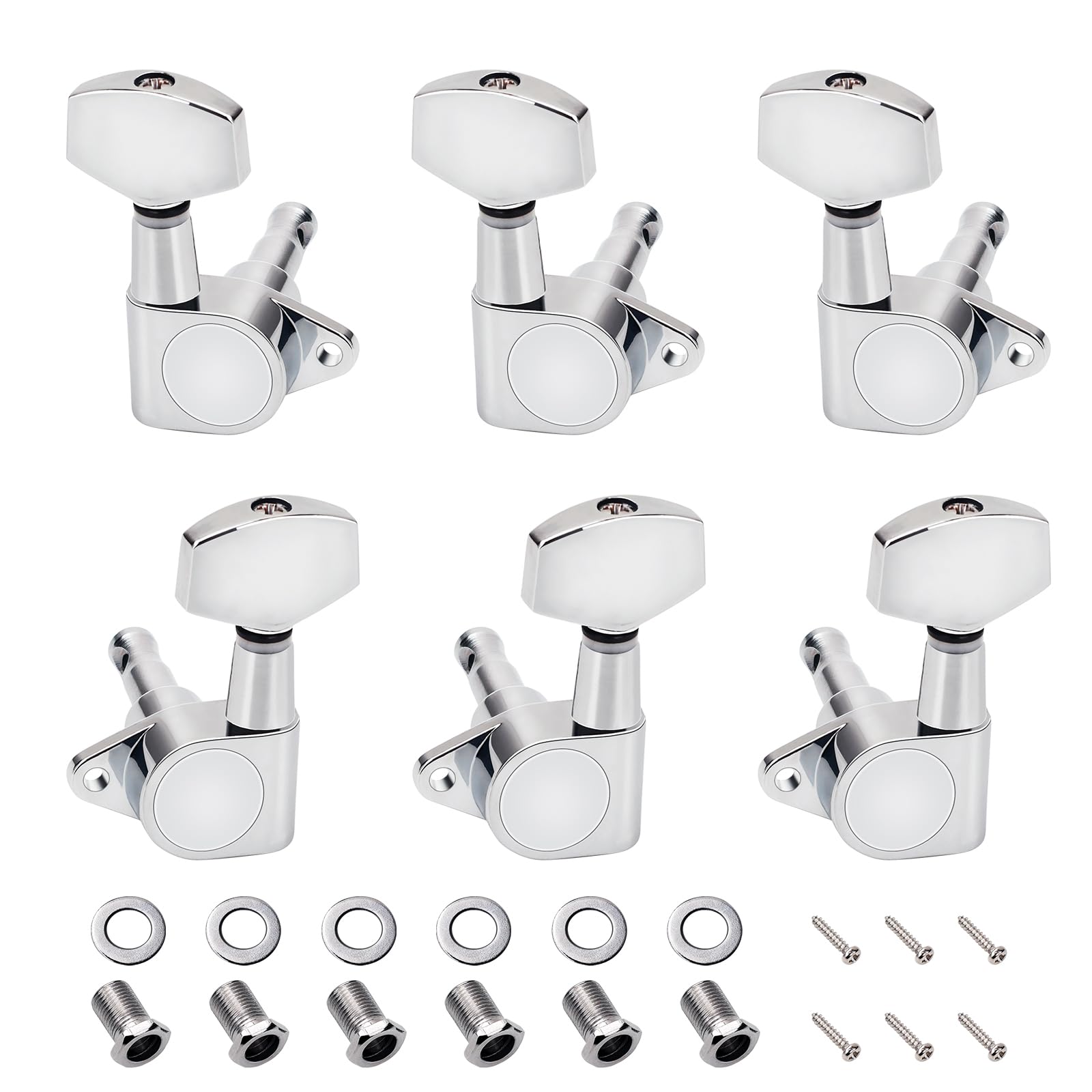 Banworks 3L3R Guitar Tuning Pegs Keys 15:1 Ratio Guitar String Tuning Keys Machines with 90 Degree Fixing Tag for Les Paul LP Electric or Acoustic Guitar Pack of 6 JT/JXQ-05 Chrome