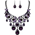 BriLove Women's Tribal Ethnic Crystal Chunky Statement Necklace Dangle Earrings Set