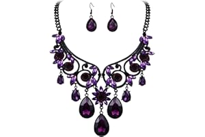 BriLove Women's Tribal Ethnic Crystal Chunky Statement Necklace Dangle Earrings Set