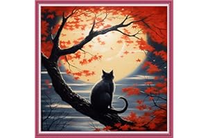 Joyhoor Cross Stitch Kits for Beginners Stamped Cross-Stitch Supplies Needlework preprint Embroidery Kits for Adults DIY Needlepoint Kits Embroidery Patterns 11CT-Cat Watching The Moon 18.x18 inch