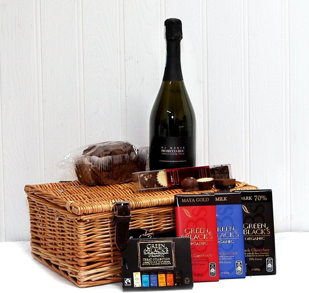 Prosecco 75cl and Chocolate Lovers Hamper Wicker Basket Ideas for