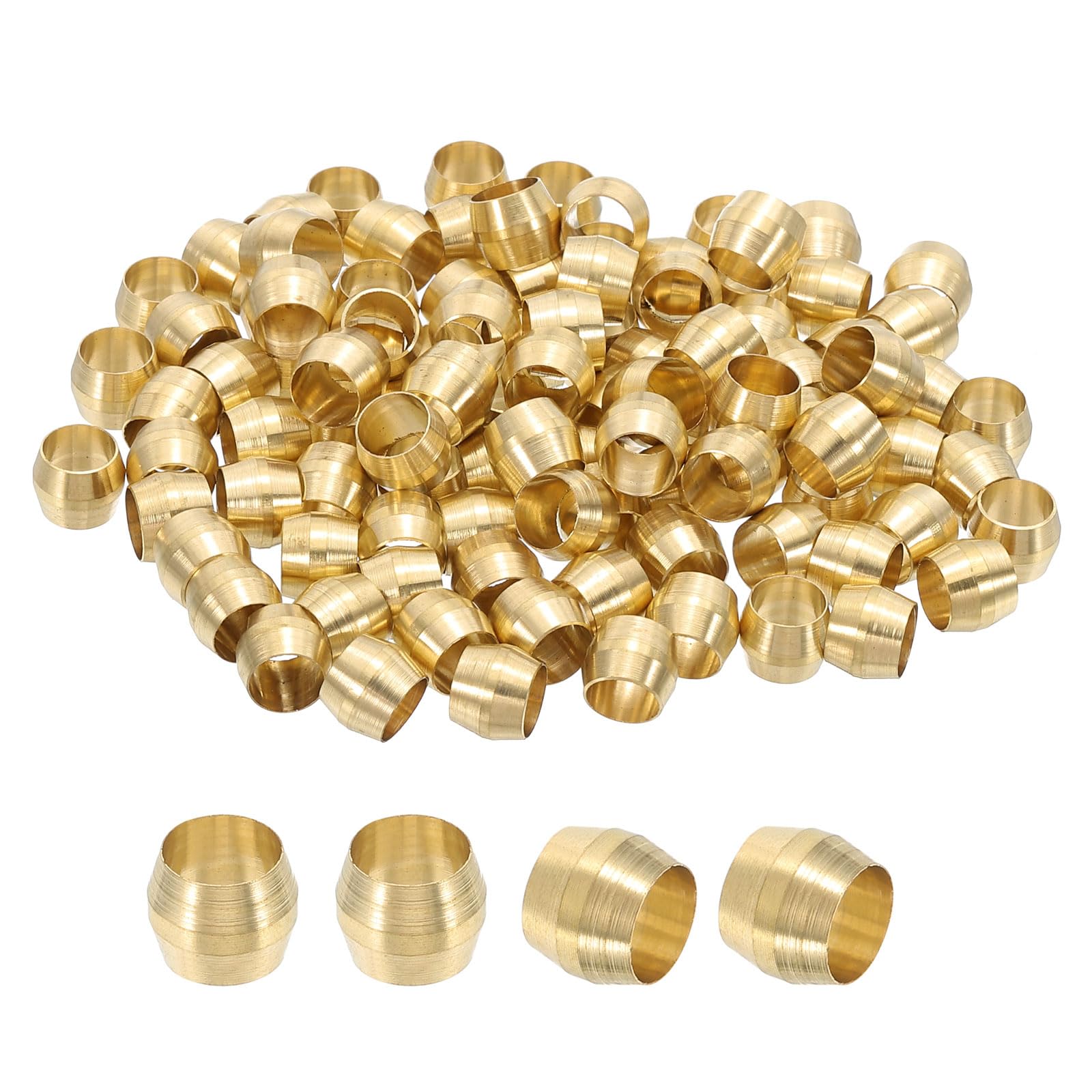 PATIKIL 100Pcs Brass Compression Sleeves Ferrules, Tube OD 1/4" Compression Fittings Assortment Kit for Connecting Air, Fuel, Water, Oil and Inert Gases Lines