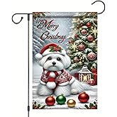 Starlit Patio Merry Christmas Garden Flag Maltese Terrier Dog Flag Xmas Winter Outdoor Yard House Decoration Yard Banner 12x18 Inch Double Sided Vertical Holiday House Lawn Decor for Farmhouse Outside
