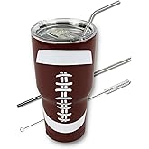 Football Tumbler Cup 30 oz with Lid, Straw and Cleaner, Gift for Mom Men Sports Travel Coffee Mug, Stainless Steel, Vacuum Insulated, Keep Drinks Hot and Cold