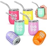 Sieral 6 Pcs Girls Trip Mini Tumbler Shot Glasses, 3 oz Girls Trip Gift Cups with Straw and Lid, Stainless Steel Double Wall Vacuum Insulated Cups for Women Friendship Bachelorette Party