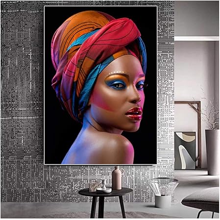 Sexy negro desnudo mujer africana labios rojos lienzo pintura carteles