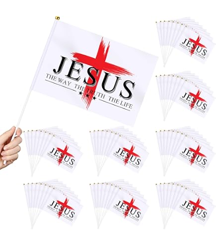 Remagr Jesus-Mini-Flaggen – 60 Stück, 10,2x15,2 Cm, Polyester, Mit Stäbchen Für Ostern & Kirche