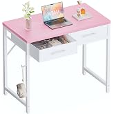 Pamray 32 Inch Small Computer Desk with 2 Drawers for Bedroom Study Writing Home Office Table for Small Spaces Pink