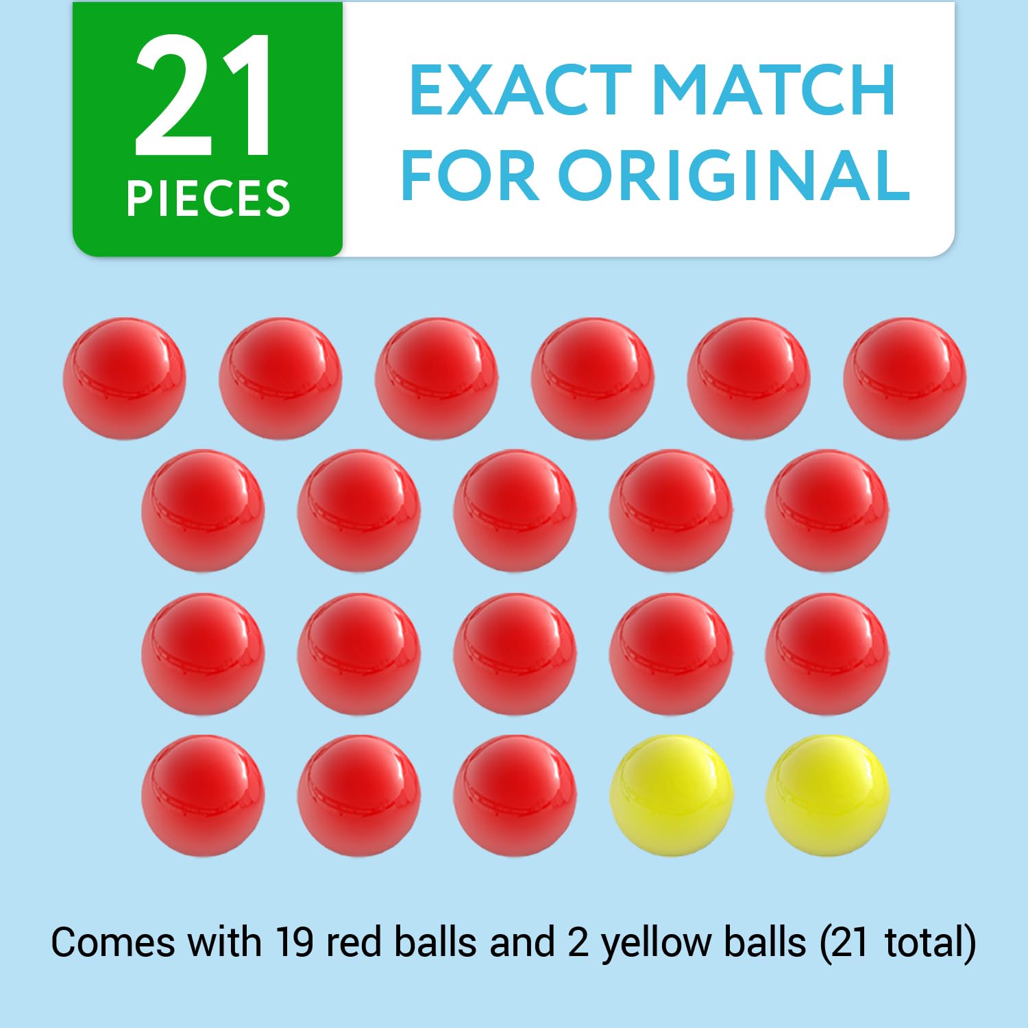 Impresa Replacement Marbles - Compatible with Hungry Hungry Hippos - 21 Pieces, 19 Red & 2 Yellow Balls - Game Marbles