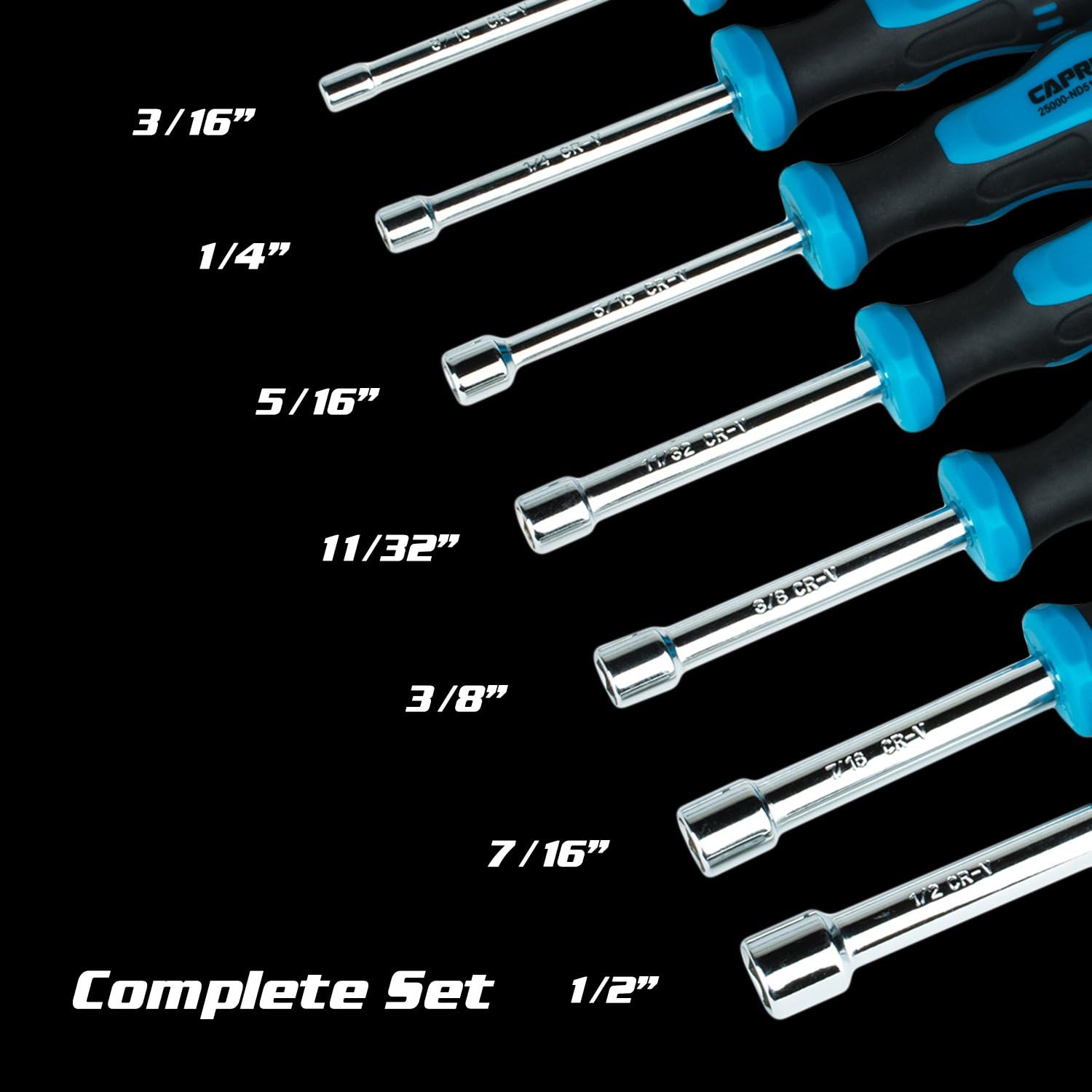 Capri Tools Kontour Nut Driver Set, 3-Inch Hollow Shaft, SAE, 7-Piece: Home Improvement