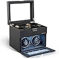 KRYPTEUM Automatic Double Watch Winder with 8 Extra Storage Box, Double Automatic Watch Winder Box with Jewelry Organizer, Japanese Quiet Motor, LED Light, Adjustable Watch Pillows
