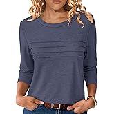 NORACORA Women's 3/4 Length Sleeve Tops Lightweight Crew Neck Dressy Pleated Tunic T Shirts Casual Summer Blouses 2025