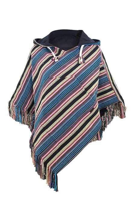 virblatt –Poncho Damen mit Kapuze Poncho Frauen und Hippie Poncho Fransen – Relaxed