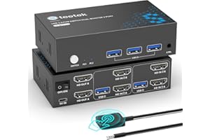HDMI KVM Switch 2 Monitors 2 Computers, USB 3.0,4K@60Hz KVM Switches Sharing of Dual Monitors Keyboard Mouse and Printer Betw