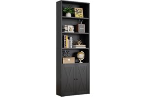 Shintenchi Bookshelf, Industrial Bookshelves and Bookcases with Doors Floor Standing 6 Shelf Display Storage Shelves 179 Cent