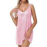 CITCAR Women's Summer Sleeveless Mini Dress Deep V-Neck Glitter Sequin Dress Sexy Short Dress