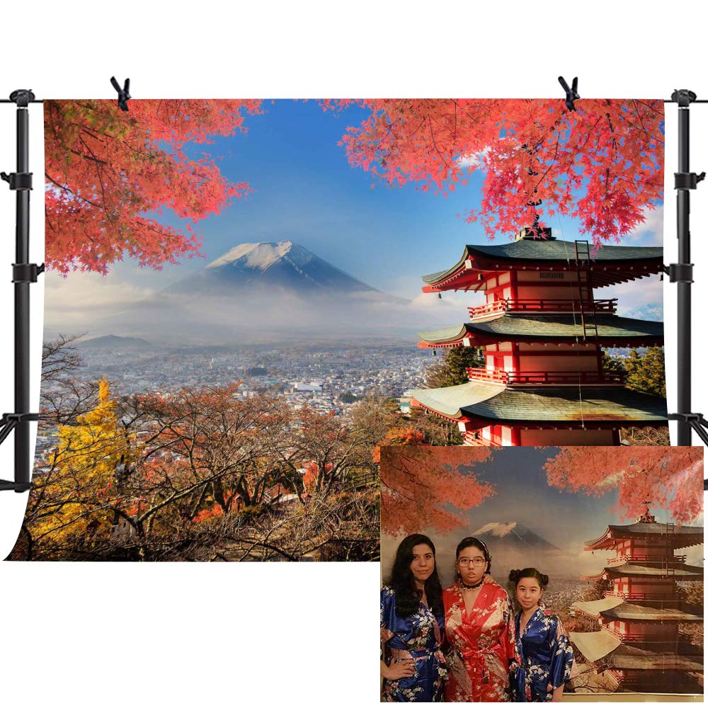 MME 7x5Ft Japan Views Backdrop Fujiyama Kiyomizu Temple Background Fall Maple Leaf Video Props Photo GEME031