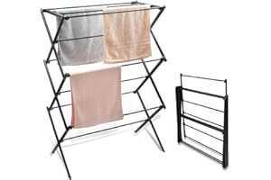 YUBELLES 3 Tiers Extendable Clothes Drying Rack, Vertical Laundry Rack Portable and Collapsible for Storage Indoor Outdoor，Black-01