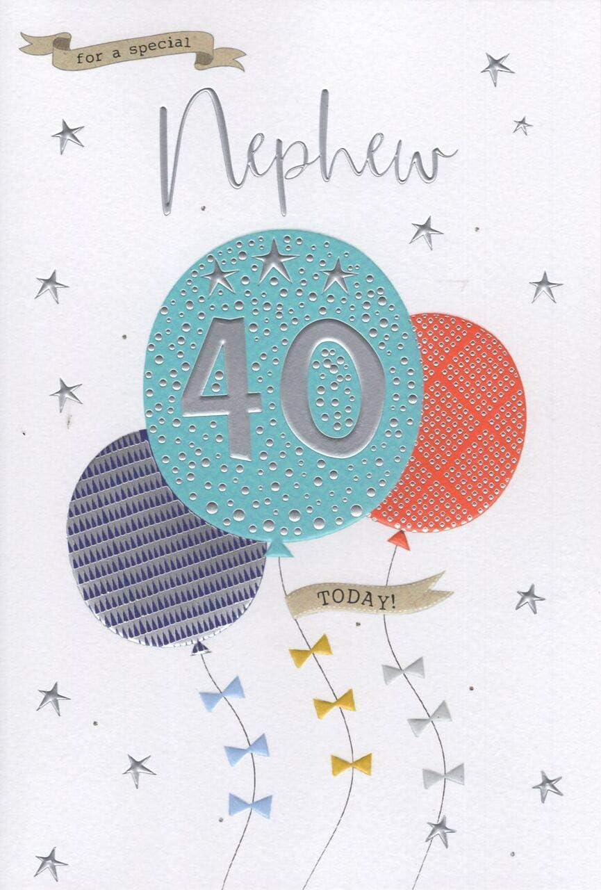 40th Birthday Greeting Card - to a Wonderful Nephew - 40 Today - Have an Amazing Day - Colourful Typography Design - Foil Finish