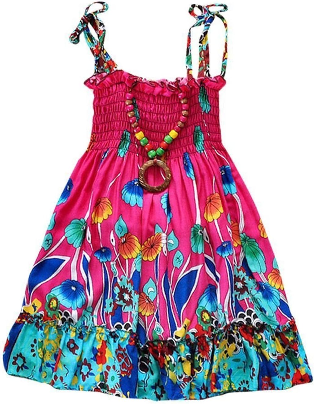 Davikey Little Girls Summer Beach Dress with Necklace Rainbow Sundresses