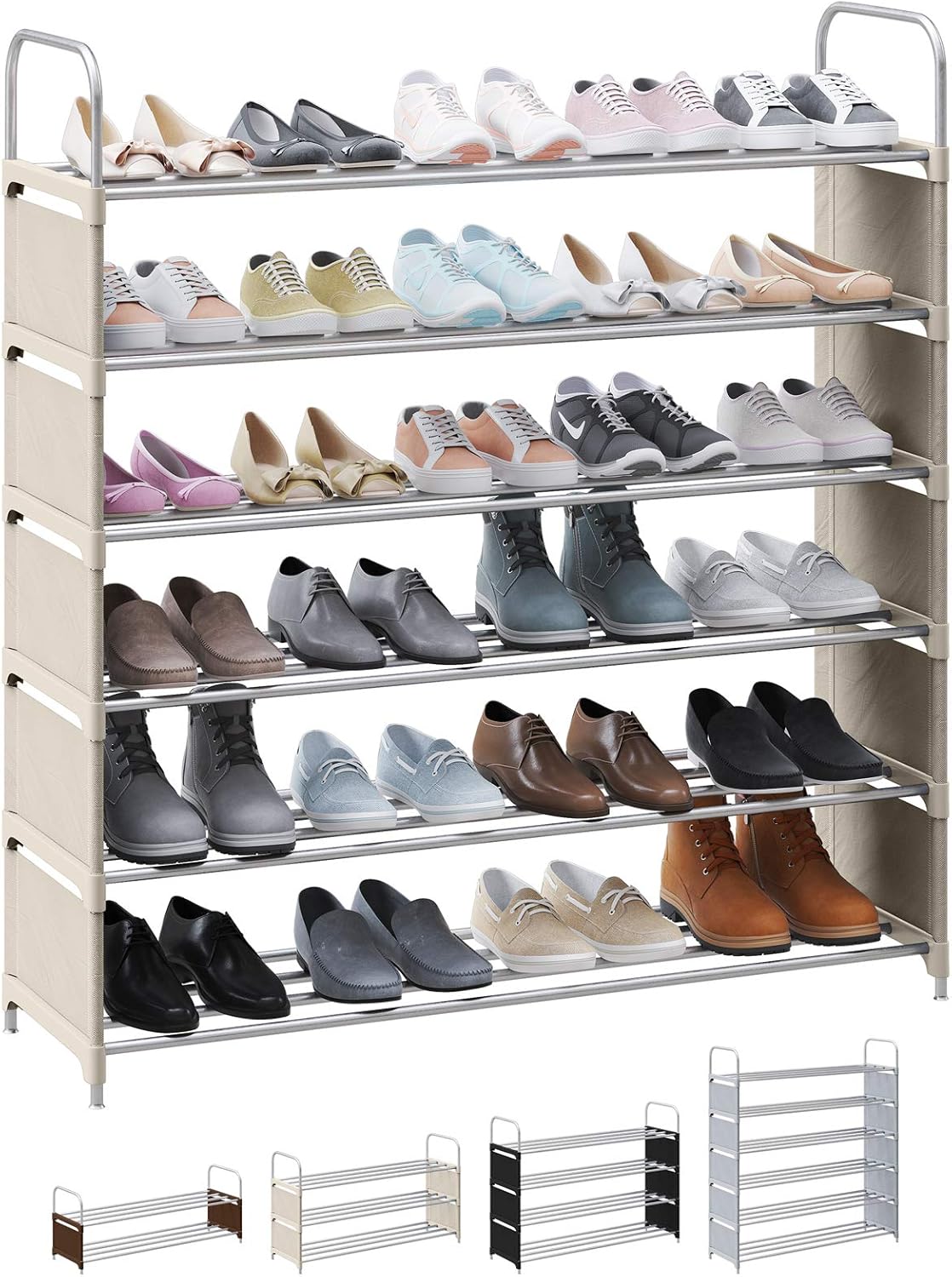 expandable stackable shoe rack on Amazon Com Neaterize 6 Tier Wide Shoe Rack Stackable Metal Closet Shoe Organizer Shoe Shelf Cabinet Organizador De Zapatos Shoe Rack For Closets Entryway Living Room And Bedroom Beige Home Kitchen