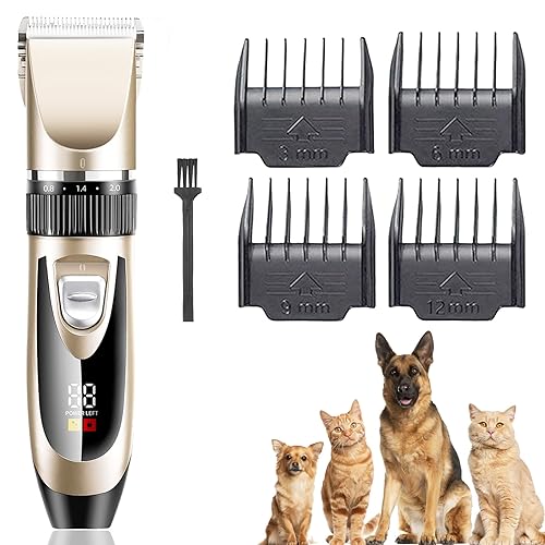 GuangTouL Professional Cordless Dog Clippers for Thick Coats – Low Noise Rechargeable Pet Grooming Clipper with Ceramic Blades, LED Display, Fast Charging for Dogs, Cats, All Pets (Grooming Kit)