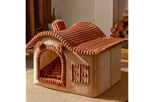 SRUTIRBO Luxury Dog House Indoor, Foldable Warm Soft Kennel Plush Cat Nest Cozy Pet Bed House with Removable Cushion (M-17.5x14x14 in, Brown)