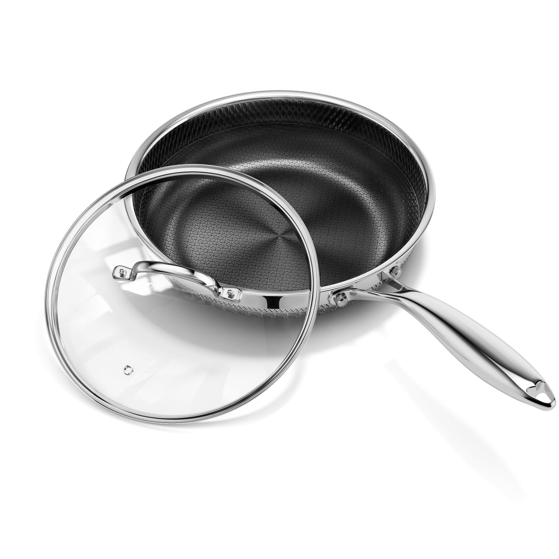 Photo 1 of ** MISSINGLID**
8 Inch Nonstick Frying Pan with Lid, Titanium Ceramic Tri-Ply Stainless Steel Non Stick Skillet W/Lid Small Hybrid Cooking Pan Healthy Induction Egg Frying Pan W/Stay Cool Handle, PFAS/PFOA/PTFE Free