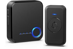 FOVKSUC Wireless Doorbell, Waterproof Door Bell with 60 Chimes, 5 Levels Volume and LED Flash, 1000ft Long Range Classroom Doorbell for Home Office Hospital (1 Receiver & 1 Button, Black)